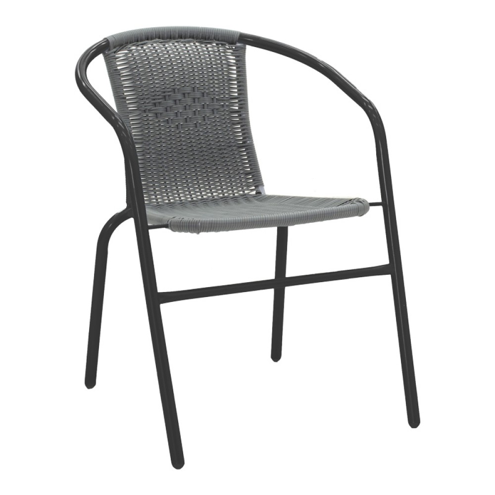 Τραπεζαρία Valor-Obbi pakoworld σετ 5τεμ μέταλλο μαύρο-γυαλί-pe γκρι 110x60x70εκ