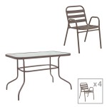 Τραπεζαρία Valor-Sussie pakoworld 5τεμ μέταλλο καφέ-γυαλί 110x60x70εκ