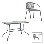 Τραπεζαρία Valor-Lindaria pakoworld σετ 5τεμ μέταλλο ανθρακί-γυαλί-pe rattan 110x60x70εκ