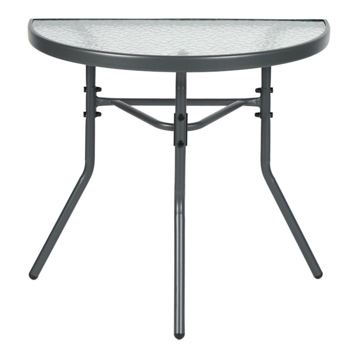 Τραπέζι ημικυκλικό Bion pakoworld γυαλί-μέταλλο σε ανθρακί απόχρωση 70x40x65εκ