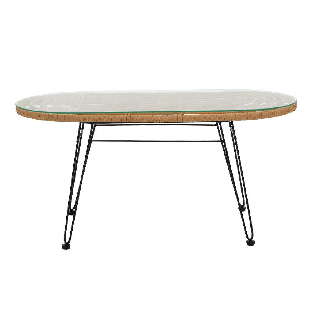 Τραπέζι Naoki pakoworld μέταλλο μαύρο-pe φυσικό-γυαλί 100x45x46εκ