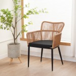 Πολυθρόνα Naoki pakoworld pe rattan -metal σε φυσική απόχρωση με μαύρα πόδια/μαξιλάρι 59x62.5x78εκ