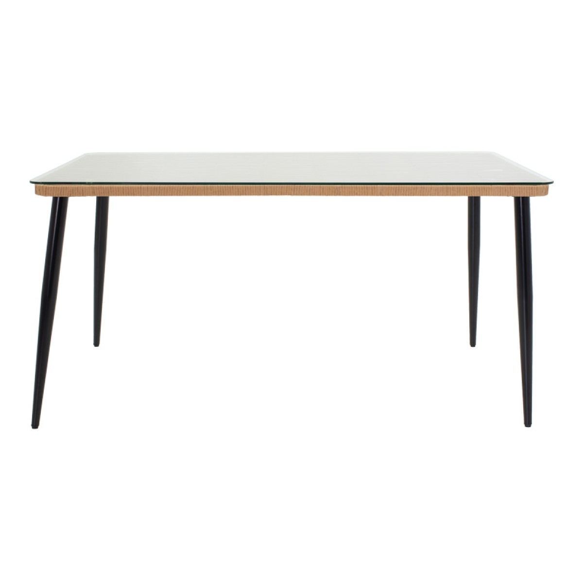 Τραπεζαρία Naoki-Tanish σετ 7τεμ pakoworld μέταλλο μαύρο-pe φυσικό-γυαλί 160x90x78εκ