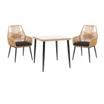 Τραπεζαρία Naoki-Tanish σετ 3 τεμ pakoworld μέταλλο μαύρο-pe φυσικό-γυαλί 80x80x78εκ