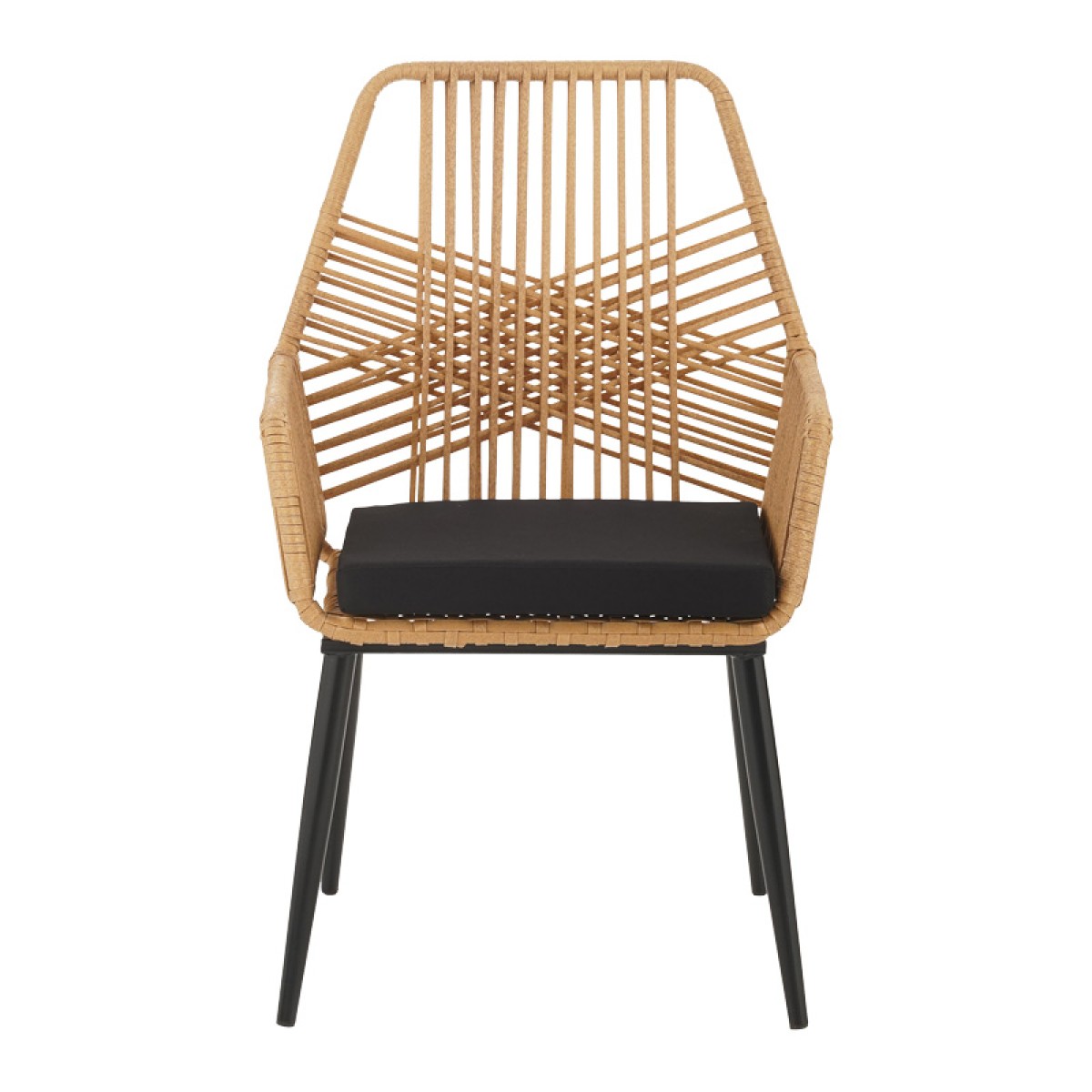 Τραπεζαρία Naoki-Tanish σετ 3 τεμ pakoworld μέταλλο μαύρο-pe φυσικό-γυαλί 80x80x78εκ