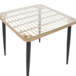 Τραπεζαρία Naoki-Tanish σετ 3 τεμ pakoworld μέταλλο μαύρο-pe φυσικό-γυαλί 80x80x78εκ