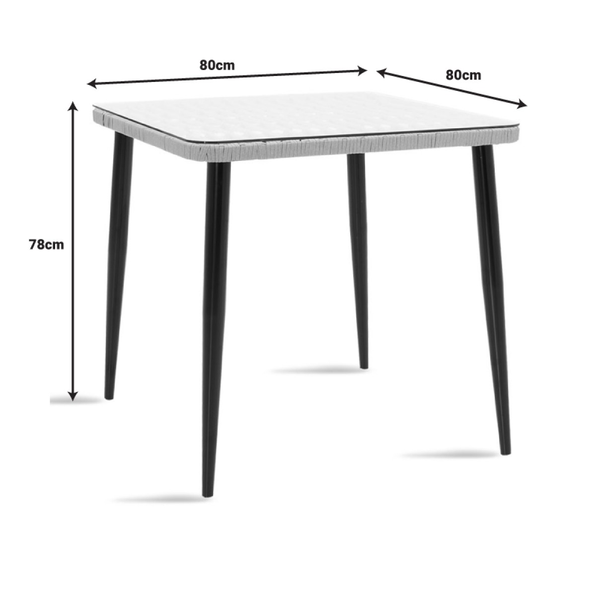 Τραπεζαρία Naoki-Tanish σετ 3 τεμ pakoworld μέταλλο μαύρο-pe φυσικό-γυαλί 80x80x78εκ