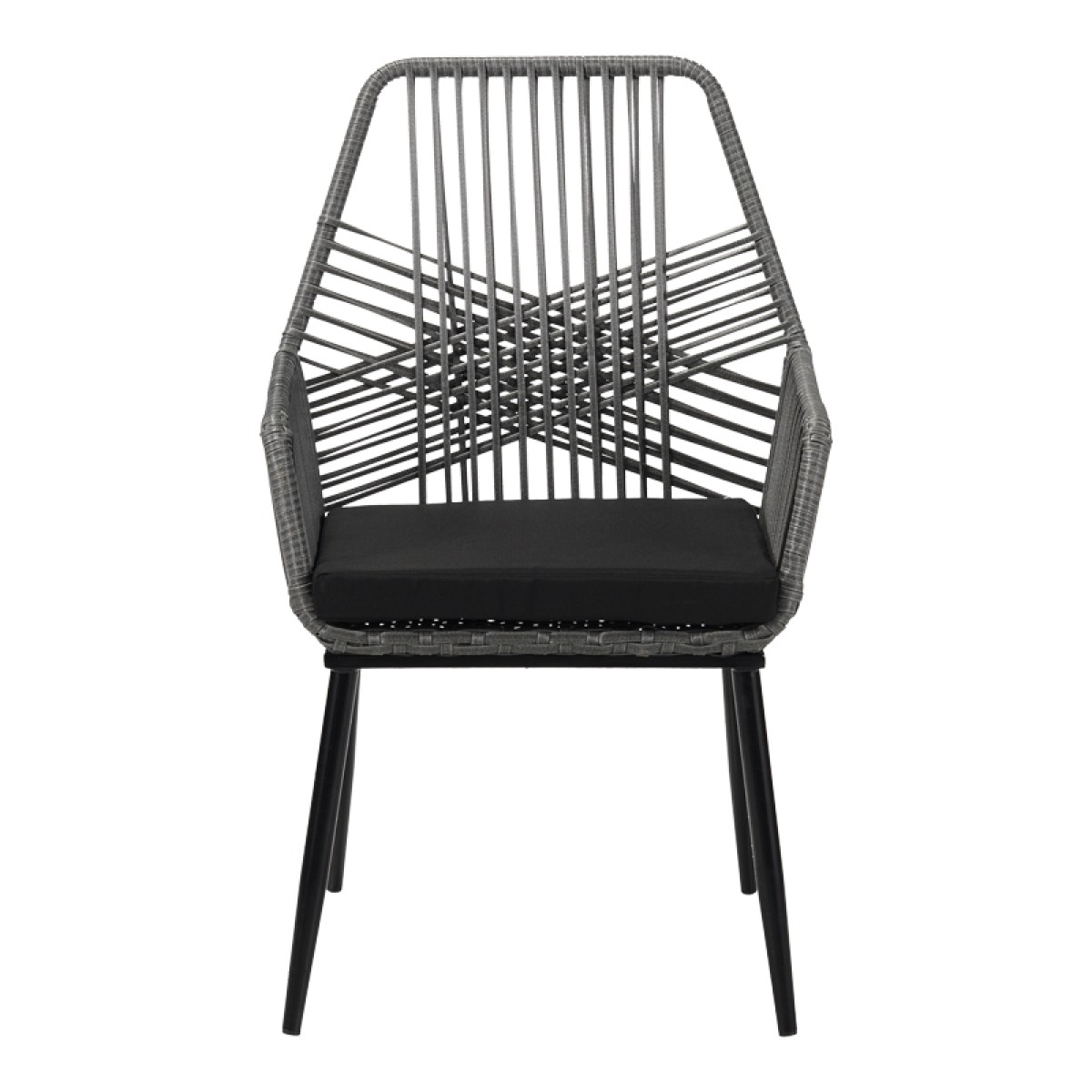 Πολυθρόνα Tanish pakoworld pe rattan σε γκρι απόχρωση με μαύρα μεταλλικά πόδια 58x58.5x87εκ