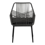 Πολυθρόνα Tanish pakoworld pe rattan σε γκρι απόχρωση με μαύρα μεταλλικά πόδια 58x58.5x87εκ