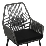 Πολυθρόνα Tanish pakoworld pe rattan σε γκρι απόχρωση με μαύρα μεταλλικά πόδια 58x58.5x87εκ