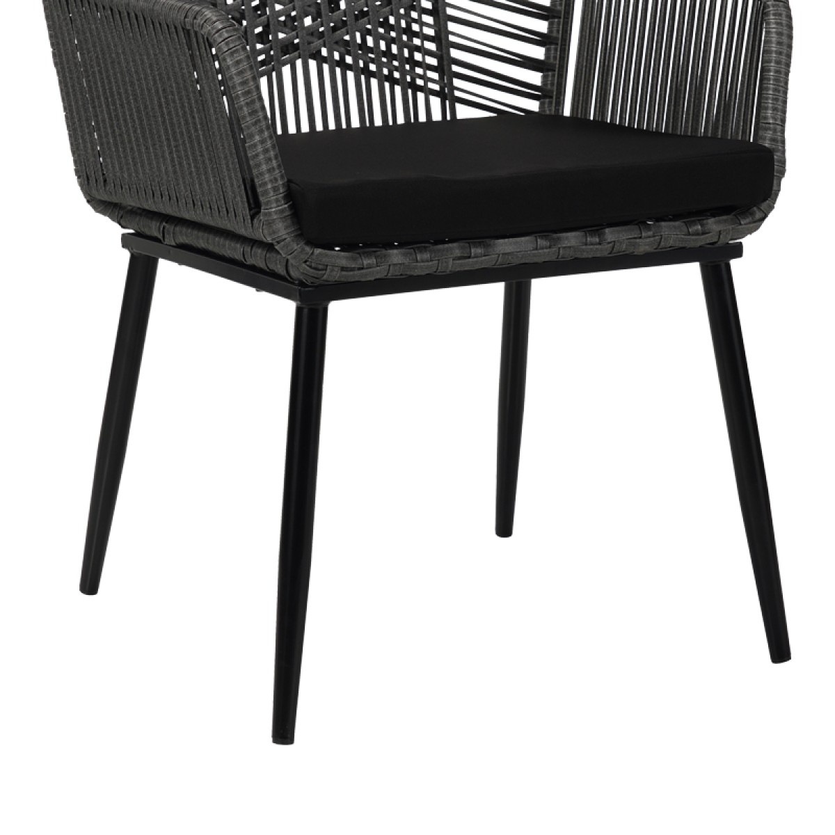 Πολυθρόνα Tanish pakoworld pe rattan σε γκρι απόχρωση με μαύρα μεταλλικά πόδια 58x58.5x87εκ