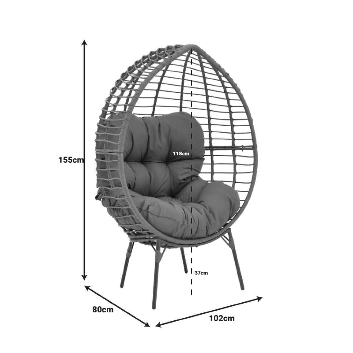 Πολυθρόνα Nestie pakoworld wicker rattan γκρι-μεταλλικό γκρι πόδι-γκρι μαξιλάρι 102x80x155εκ Πολυθρόνα Nestie pakoworld wicker rattan γκρι-μεταλλικό γκρι πόδι-γκρι μαξιλάρι 102x80x155εκ