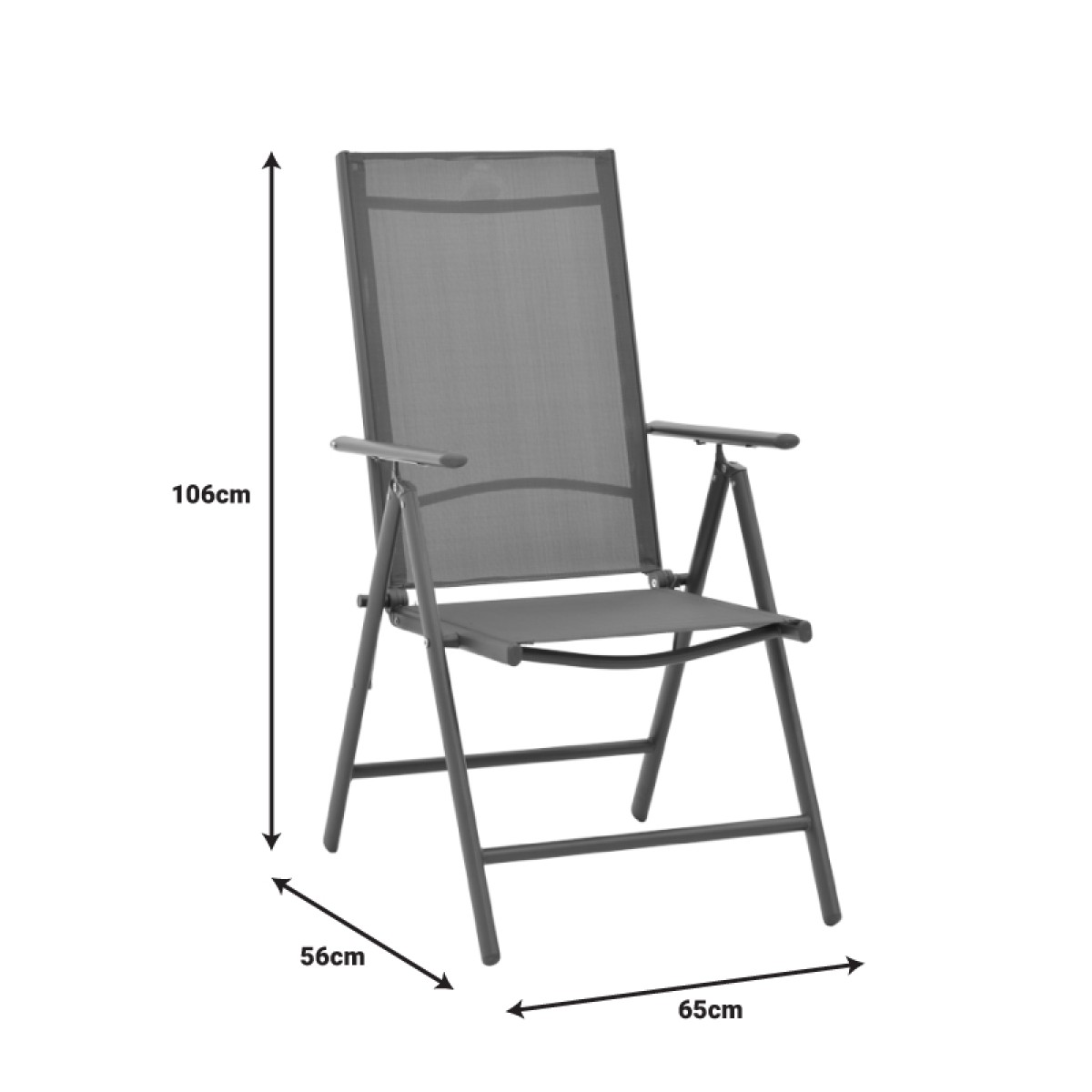 Πολυθρόνα Candor pakoworld ανθρακί μέταλλο και γκρι textilene 51.5x63.5x107εκ