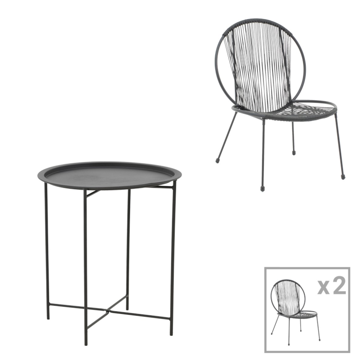 Σαλόνι Dapper-Caius pakoworld σετ 3τεμ μαύρο μέταλλο-μαύρο pe Φ46x52εκ Σαλόνι Dapper-Caius pakoworld σετ 3τεμ μαύρο μέταλλο-μαύρο pe Φ46x52εκ