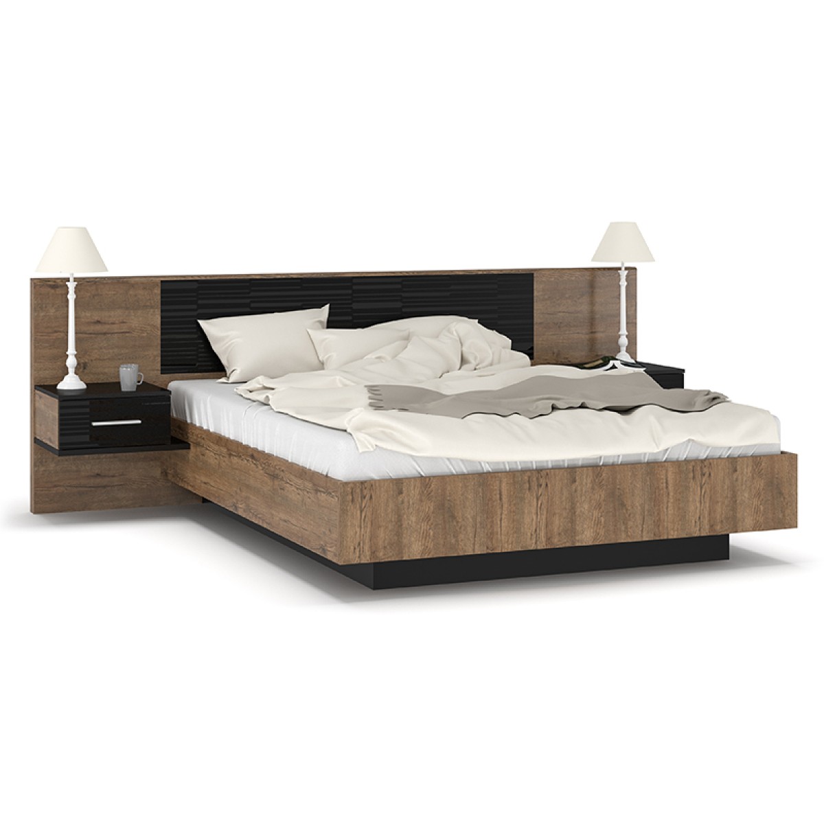 Κρεβάτι Romilly pakoworld μαύρο gloss-καρυδί 160x200εκ Κρεβάτι Romilly pakoworld μαύρο gloss-καρυδί 160x200εκ