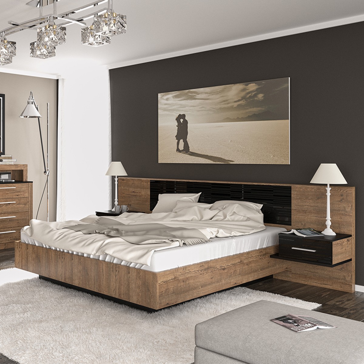 Κρεβάτι Romilly pakoworld μαύρο gloss-καρυδί 160x200εκ Κρεβάτι Romilly pakoworld μαύρο gloss-καρυδί 160x200εκ