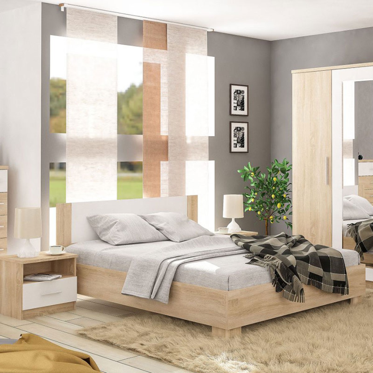 Κρεβάτι Geneva pakoworld φυσικό-λευκό 160x200εκ Κρεβάτι Geneva pakoworld φυσικό-λευκό 160x200εκ
