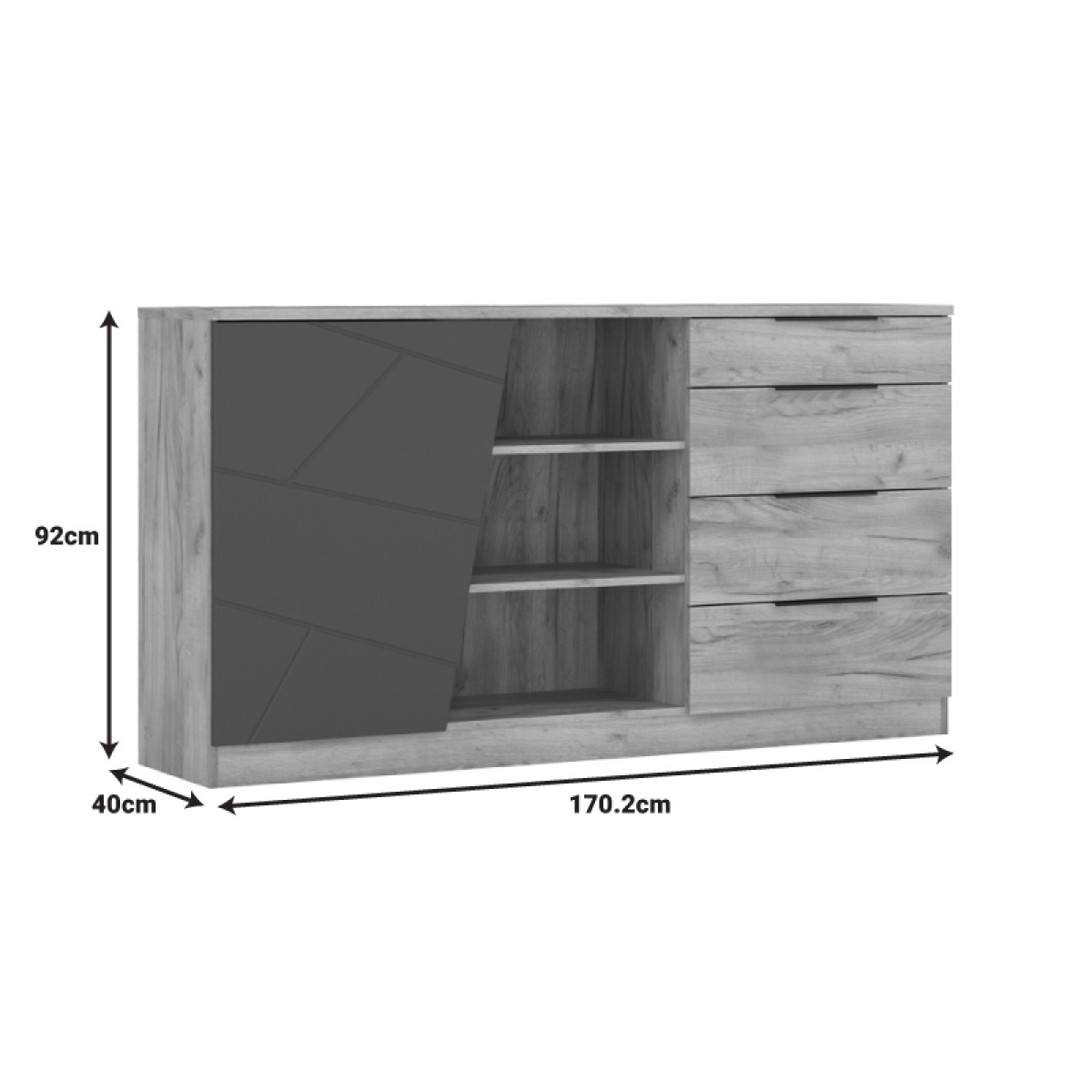Μπουφές Phoebe pakoworld σε sonoma - γκρι απόχρωση 170.2x40x92εκ Μπουφές Phoebe pakoworld σε sonoma - γκρι απόχρωση 170.2x40x92εκ