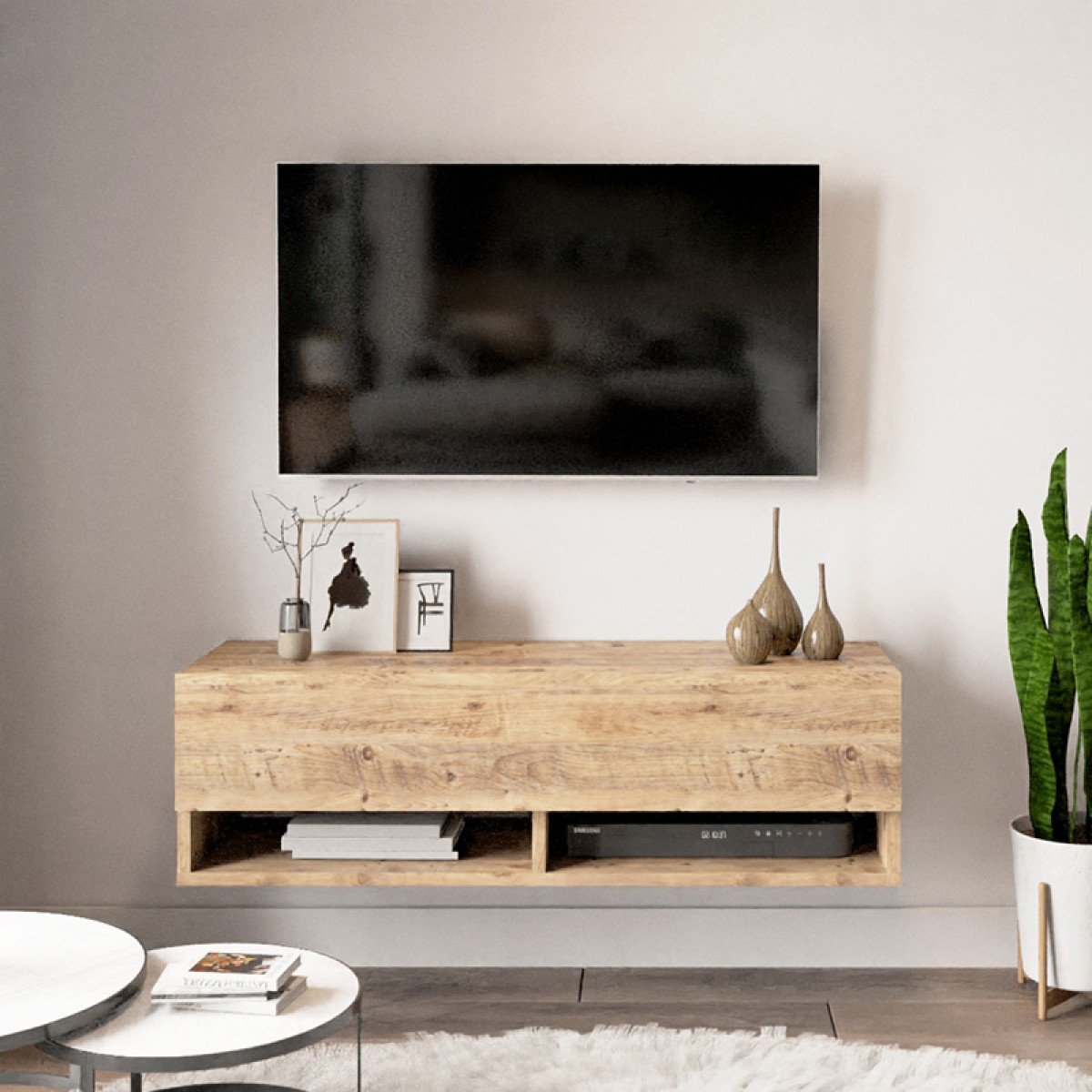 Έπιπλο τηλεόρασης επιτοίχιο Roscoe pakoworld oak 100x31,5x29,5εκ Έπιπλο τηλεόρασης επιτοίχιο Roscoe pakoworld oak 100x31,5x29,5εκ