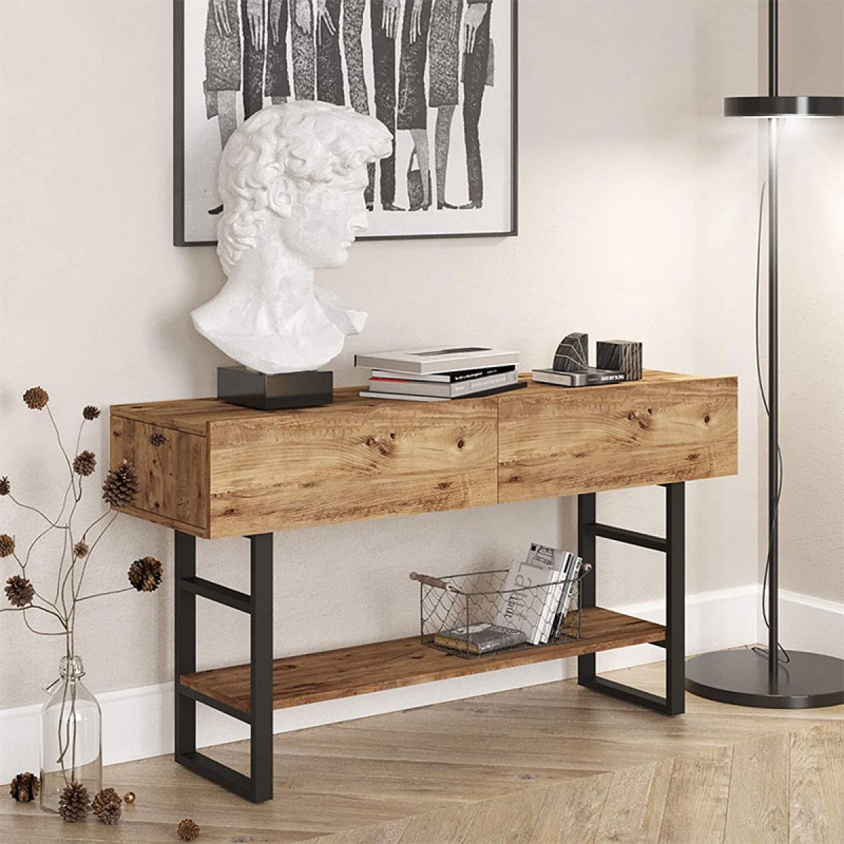 Κονσόλα Vien pakoworld oak-μαύρο 139x43x75,5εκ Κονσόλα Vien pakoworld oak-μαύρο 139x43x75,5εκ