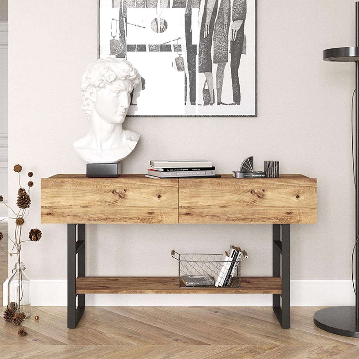 Κονσόλα Vien pakoworld oak-μαύρο 139x43x75,5εκ Κονσόλα Vien pakoworld oak-μαύρο 139x43x75,5εκ