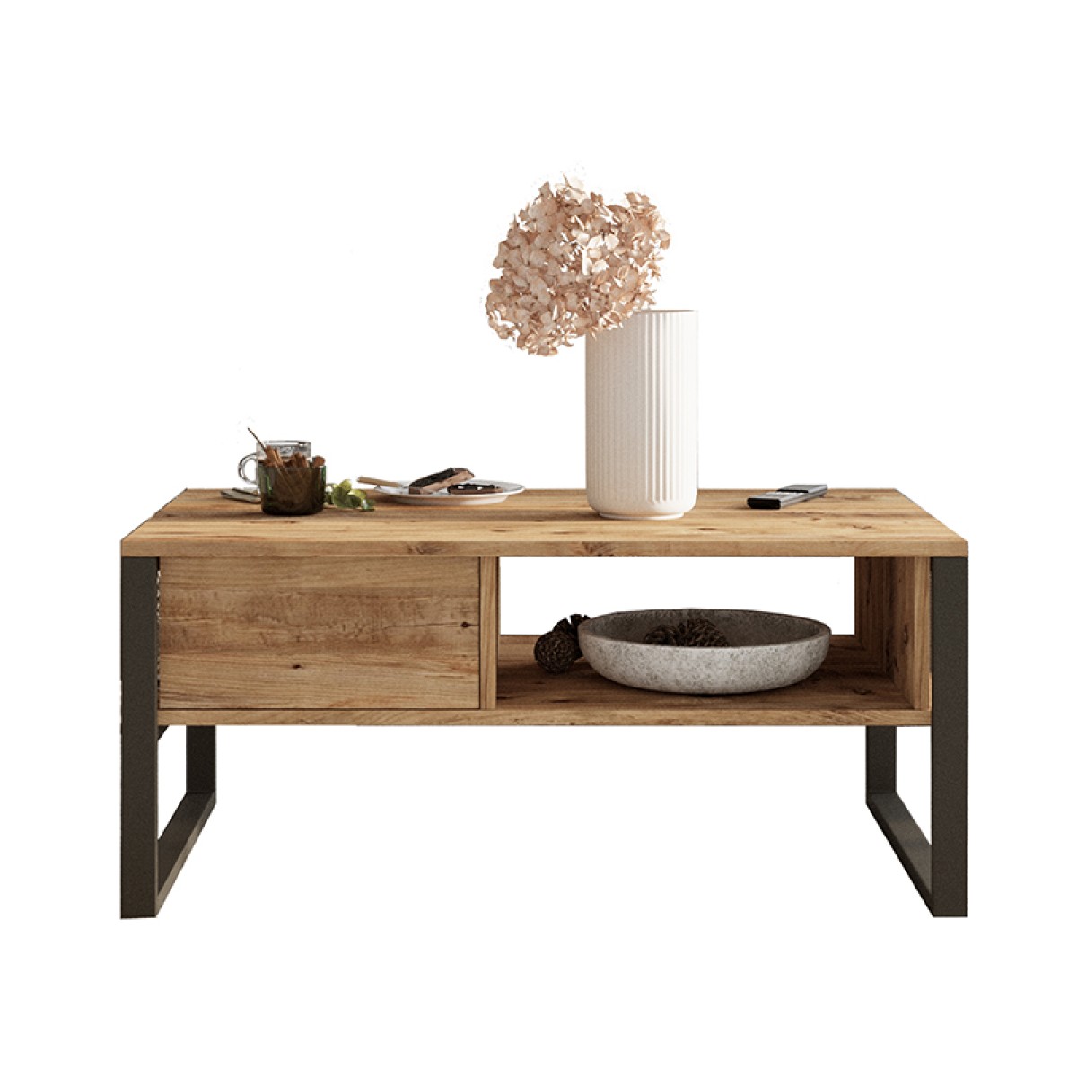 Τραπέζι σαλονιού Honora pakoworld oak-μαύρο 100x60x44,5εκ Τραπέζι σαλονιού Honora pakoworld oak-μαύρο 100x60x44,5εκ