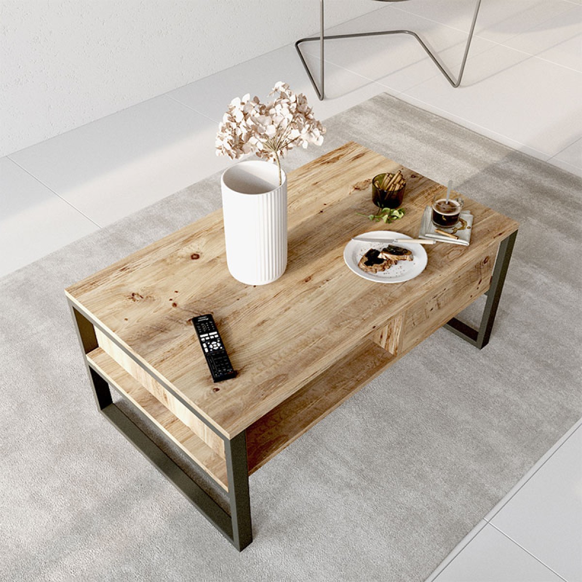 Τραπέζι σαλονιού Honora pakoworld oak-μαύρο 100x60x44,5εκ Τραπέζι σαλονιού Honora pakoworld oak-μαύρο 100x60x44,5εκ