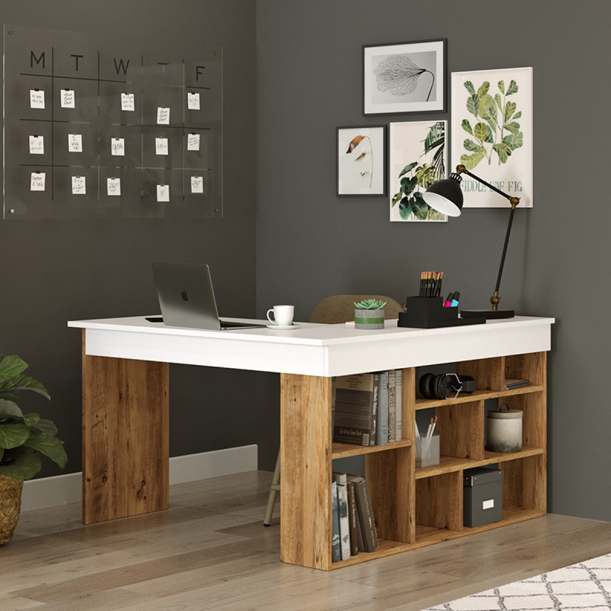 Γραφείο γωνιακό Rosaline pakoworld λευκό-oak 120x129x72εκ Γραφείο γωνιακό Rosaline pakoworld λευκό-oak 120x129x72εκ