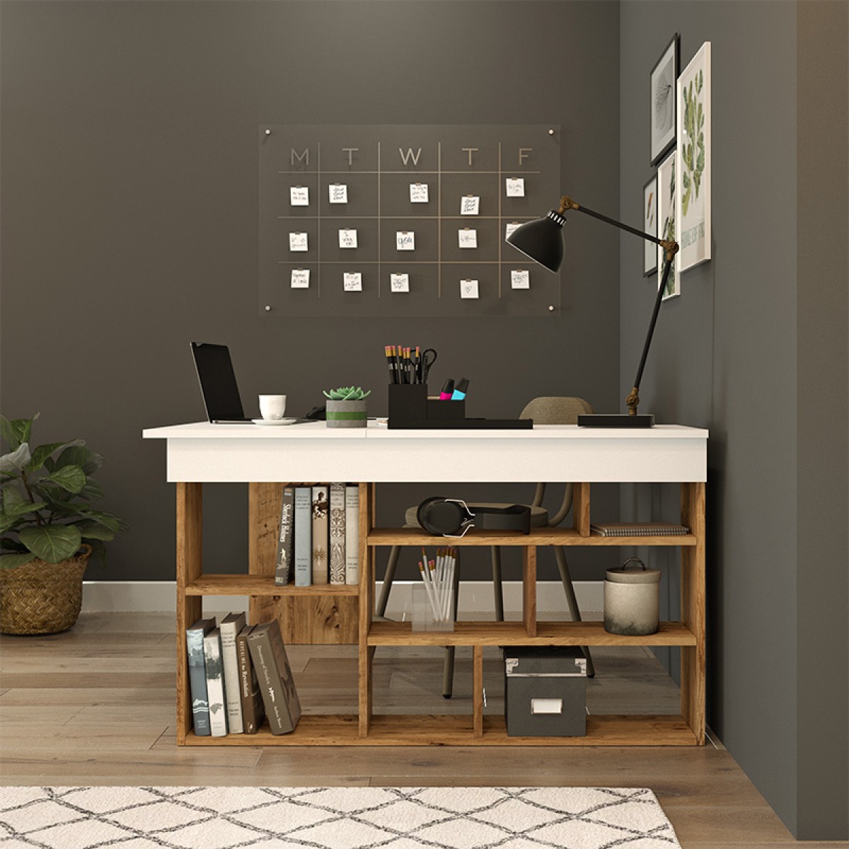 Γραφείο γωνιακό Rosaline pakoworld λευκό-oak 120x129x72εκ Γραφείο γωνιακό Rosaline pakoworld λευκό-oak 120x129x72εκ
