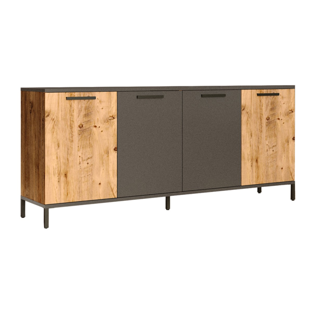 Μπουφές Kermit pakoworld ανθρακί-oak 160x40x72εκ Μπουφές Kermit pakoworld ανθρακί-oak 160x40x72εκ