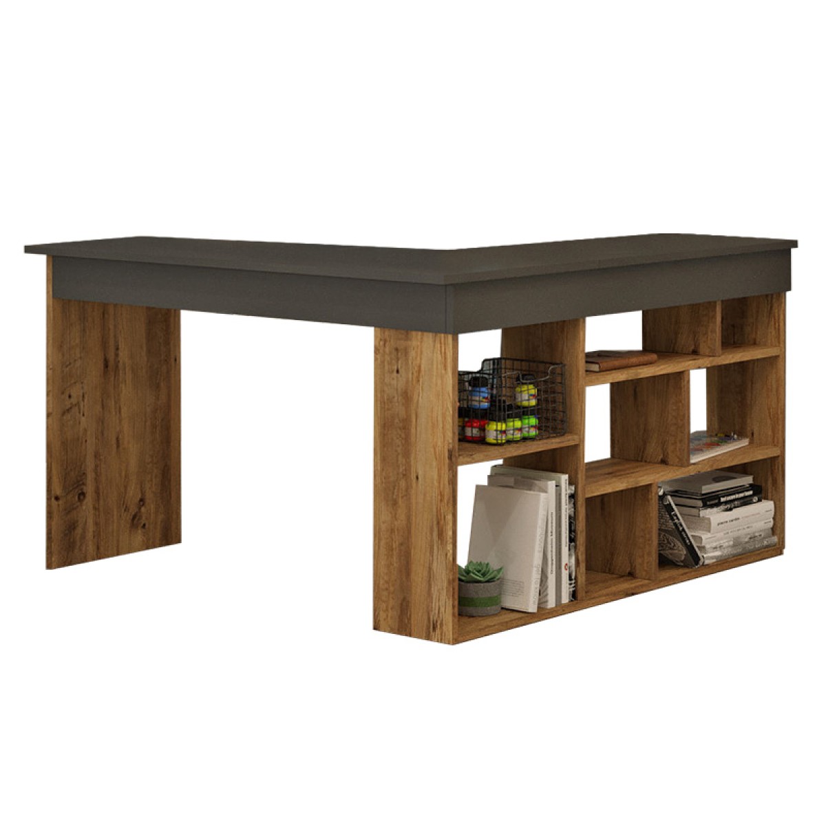 Γραφείο γωνιακό Rosaline pakoworld ανθρακί-oak 120x129x72εκ Γραφείο γωνιακό Rosaline pakoworld ανθρακί-oak 120x129x72εκ