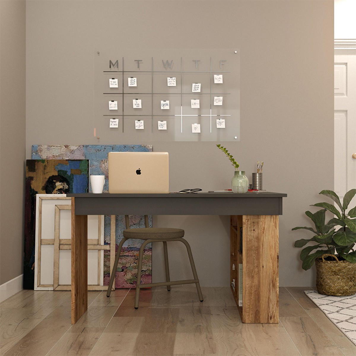 Γραφείο γωνιακό Rosaline pakoworld ανθρακί-oak 120x129x72εκ Γραφείο γωνιακό Rosaline pakoworld ανθρακί-oak 120x129x72εκ