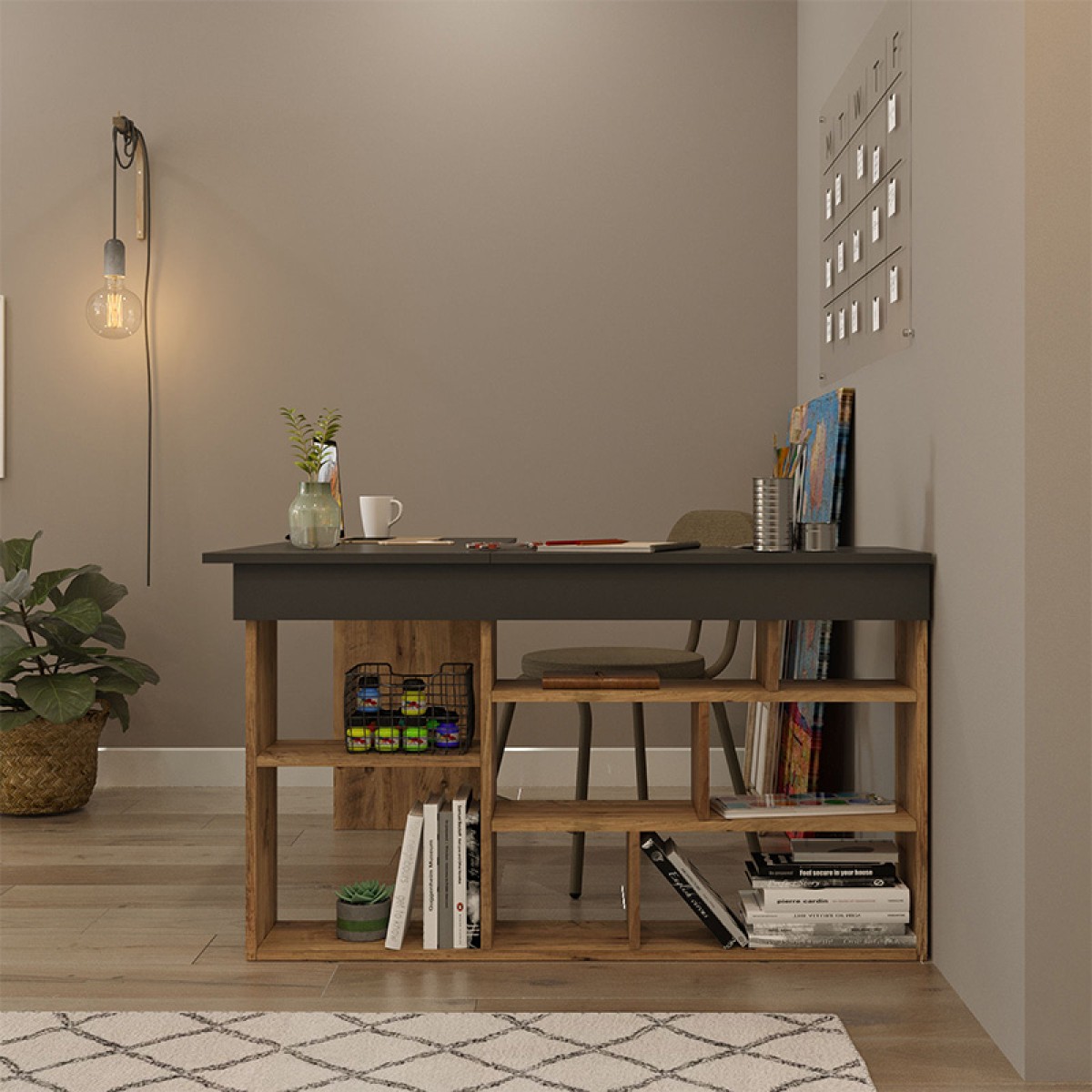 Γραφείο γωνιακό Rosaline pakoworld ανθρακί-oak 120x129x72εκ Γραφείο γωνιακό Rosaline pakoworld ανθρακί-oak 120x129x72εκ