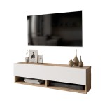 Έπιπλο τηλεόρασης επιτοίχιο Roscoe pakoworld λευκό-oak 100x31.5x29.5εκ Έπιπλο τηλεόρασης επιτοίχιο Roscoe pakoworld λευκό-oak 100x31.5x29.5εκ