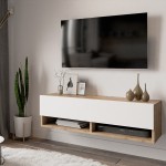 Έπιπλο τηλεόρασης επιτοίχιο Roscoe pakoworld λευκό-oak 100x31.5x29.5εκ Έπιπλο τηλεόρασης επιτοίχιο Roscoe pakoworld λευκό-oak 100x31.5x29.5εκ