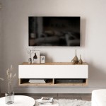 Έπιπλο τηλεόρασης επιτοίχιο Roscoe pakoworld λευκό-oak 100x31.5x29.5εκ Έπιπλο τηλεόρασης επιτοίχιο Roscoe pakoworld λευκό-oak 100x31.5x29.5εκ