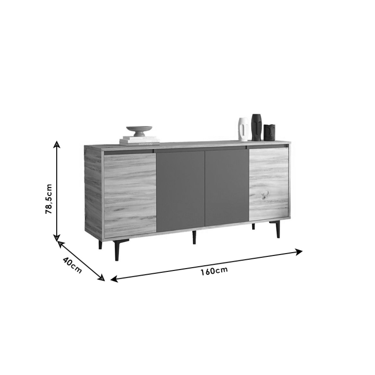 Μπουφές Augusta pakoworld oak-ανθρακί 160x40x78.5εκ Μπουφές Augusta pakoworld oak-ανθρακί 160x40x78.5εκ