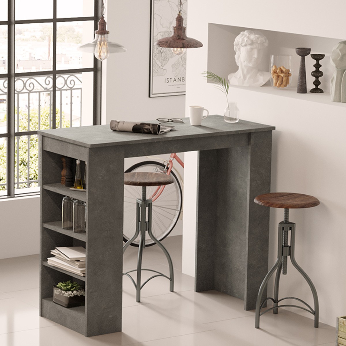 Τραπέζι μπαρ Riff pakoworld ανθρακί antique 120x51.5x101.5εκ Τραπέζι μπαρ Riff pakoworld ανθρακί antique 120x51.5x101.5εκ