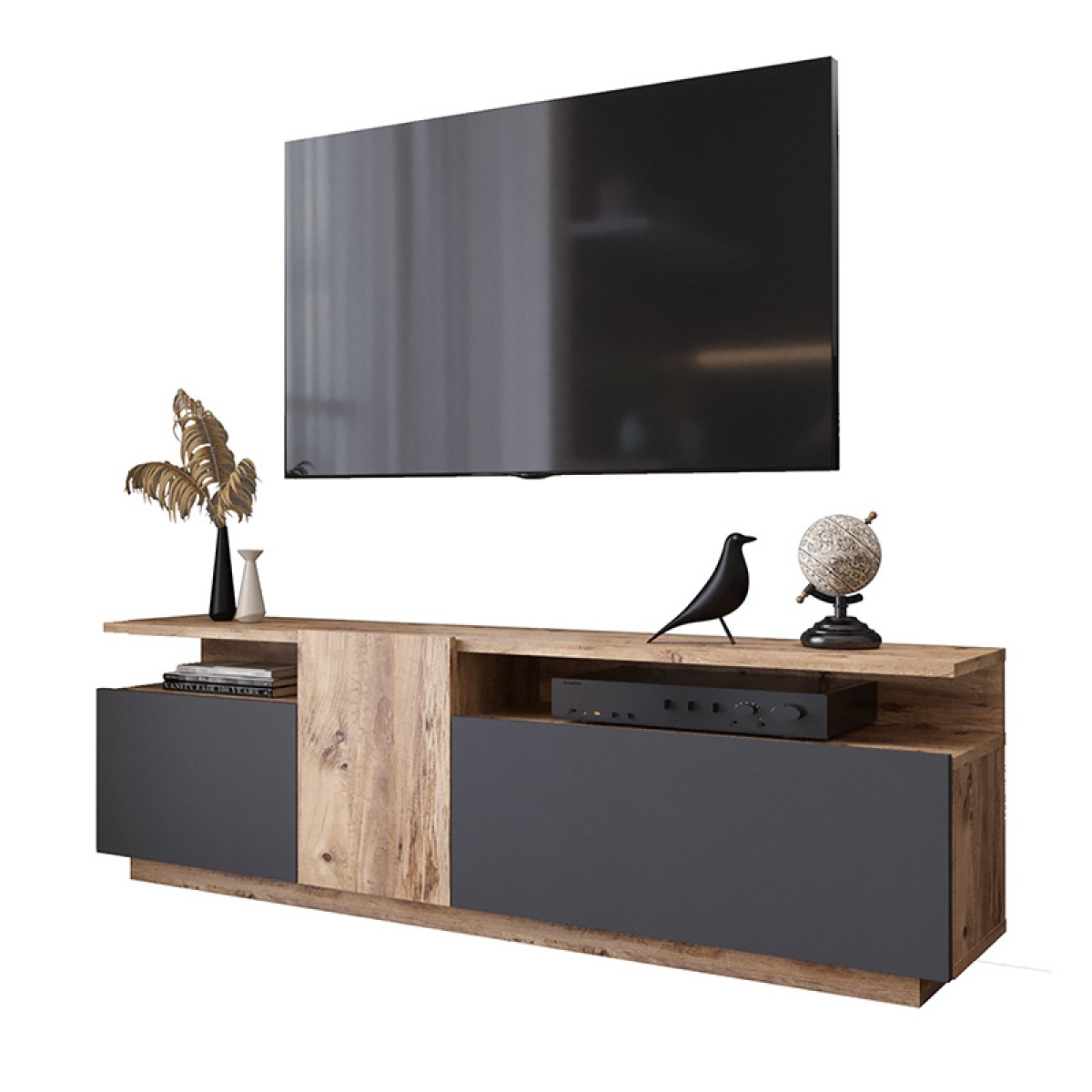 Έπιπλο τηλεόρασης Elana pakoworld sonoma-ανθρακί 150x29.5x46.3εκ Έπιπλο τηλεόρασης Elana pakoworld sonoma-ανθρακί 150x29.5x46.3εκ