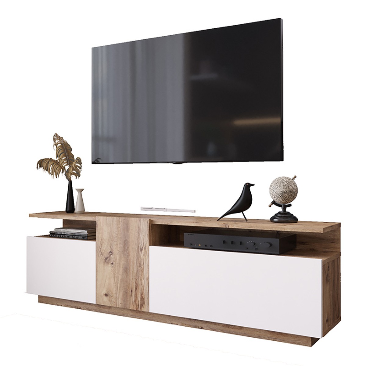 Έπιπλο τηλεόρασης Elana pakoworld sonoma-λευκό 150x29.5x46.3εκ Έπιπλο τηλεόρασης Elana pakoworld sonoma-λευκό 150x29.5x46.3εκ
