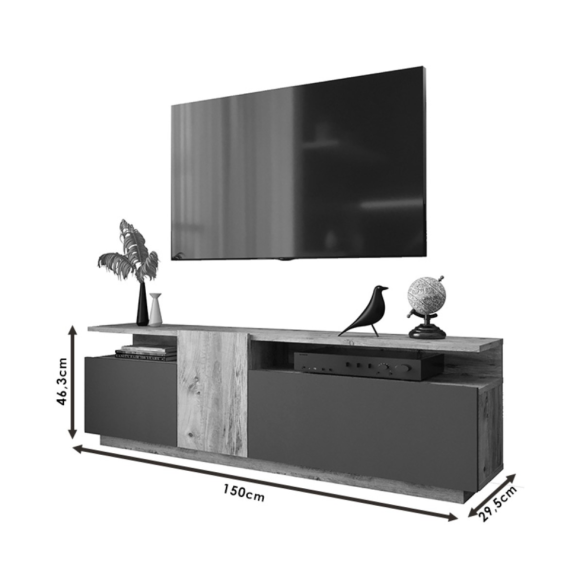 Έπιπλο τηλεόρασης Elana pakoworld sonoma-λευκό 150x29.5x46.3εκ Έπιπλο τηλεόρασης Elana pakoworld sonoma-λευκό 150x29.5x46.3εκ