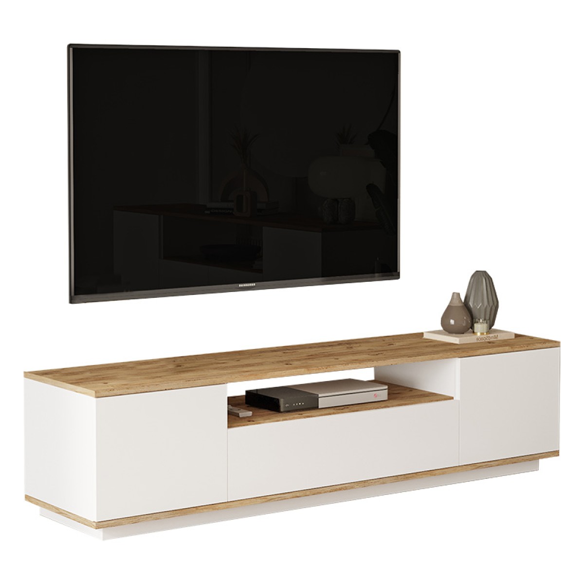 Έπιπλο τηλεόρασης Soren pakoworld sonoma-λευκό 180x.44.5x44.6εκ Έπιπλο τηλεόρασης Soren pakoworld sonoma-λευκό 180x.44.5x44.6εκ