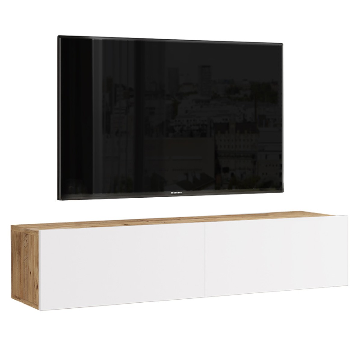 Έπιπλο τηλεόρασης επιτοίχιο Serit pakoworld λευκό-sonoma 140x31.6x29.6εκ Έπιπλο τηλεόρασης επιτοίχιο Serit pakoworld λευκό-sonoma 140x31.6x29.6εκ