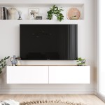 Έπιπλο τηλεόρασης επιτοίχιο Serit pakoworld λευκό-sonoma 140x31.6x29.6εκ Έπιπλο τηλεόρασης επιτοίχιο Serit pakoworld λευκό-sonoma 140x31.6x29.6εκ
