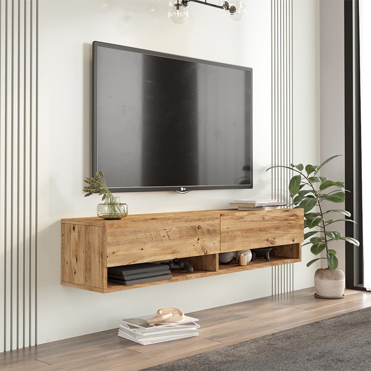 Έπιπλο τηλεόρασης επιτοίχιο Roscoe pakoworld sonoma 140x31.6x29.6εκ Έπιπλο τηλεόρασης επιτοίχιο Roscoe pakoworld sonoma 140x31.6x29.6εκ