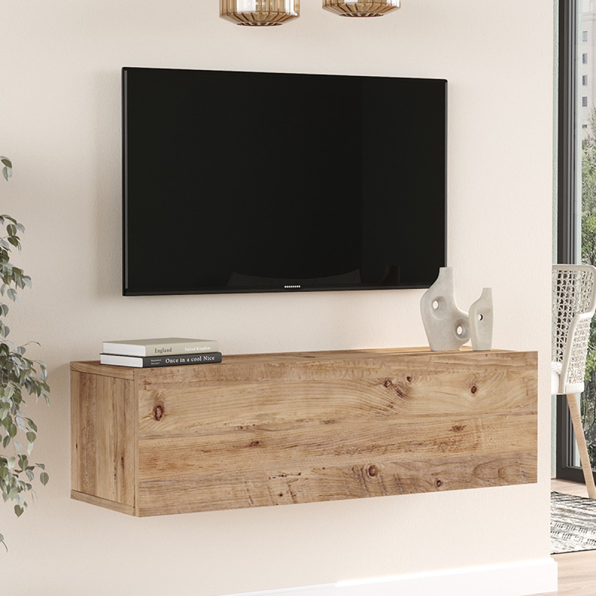 Έπιπλο τηλεόρασης επιτοίχιο Serit pakoworld sonoma 100x31.6x29.6εκ Έπιπλο τηλεόρασης επιτοίχιο Serit pakoworld sonoma 100x31.6x29.6εκ