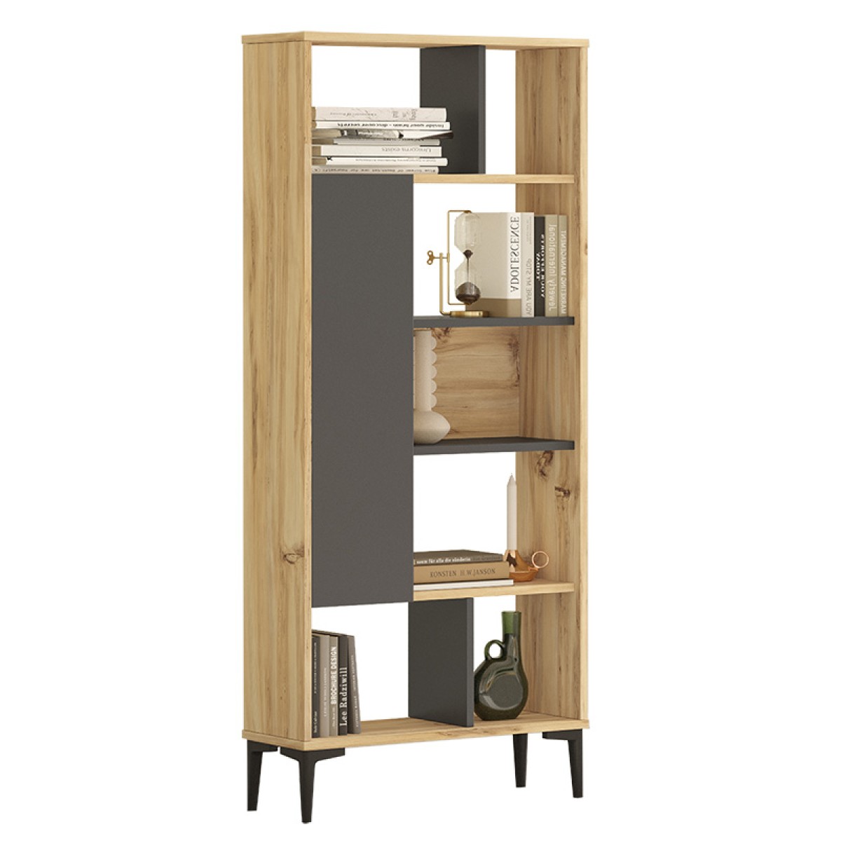 Βιβλιοθήκη Neville pakoworld φυσικό-ανθρακί 72x25x163.3εκ Βιβλιοθήκη Neville pakoworld φυσικό-ανθρακί 72x25x163.3εκ