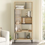 Βιβλιοθήκη Neville pakoworld φυσικό-ανθρακί 72x25x163.3εκ Βιβλιοθήκη Neville pakoworld φυσικό-ανθρακί 72x25x163.3εκ