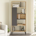 Βιβλιοθήκη Neville pakoworld φυσικό-ανθρακί 72x25x163.3εκ Βιβλιοθήκη Neville pakoworld φυσικό-ανθρακί 72x25x163.3εκ