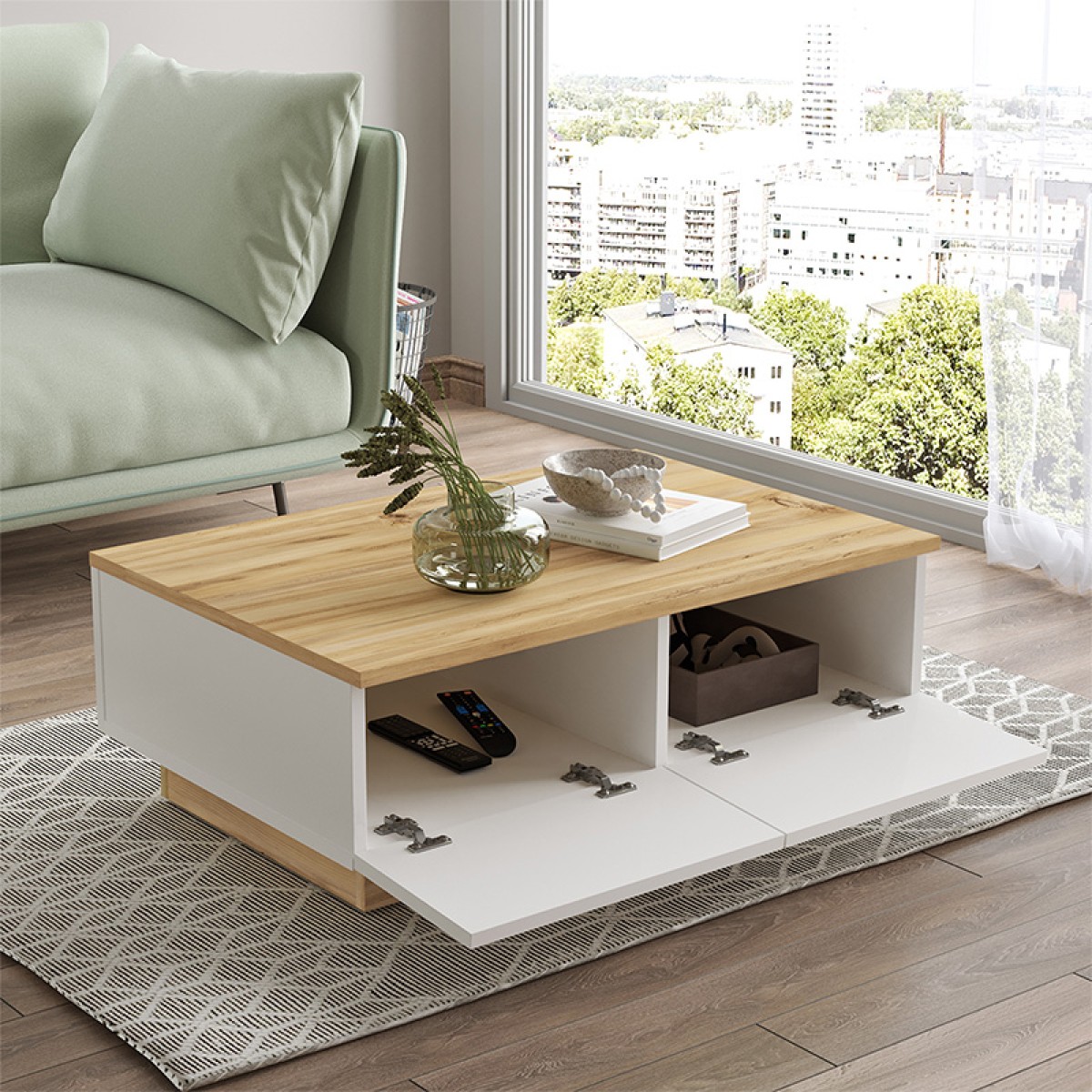 Τραπέζι σαλονιού Thunder pakoworld sonoma-λευκό 90x60x31.5εκ Τραπέζι σαλονιού Thunder pakoworld sonoma-λευκό 90x60x31.5εκ